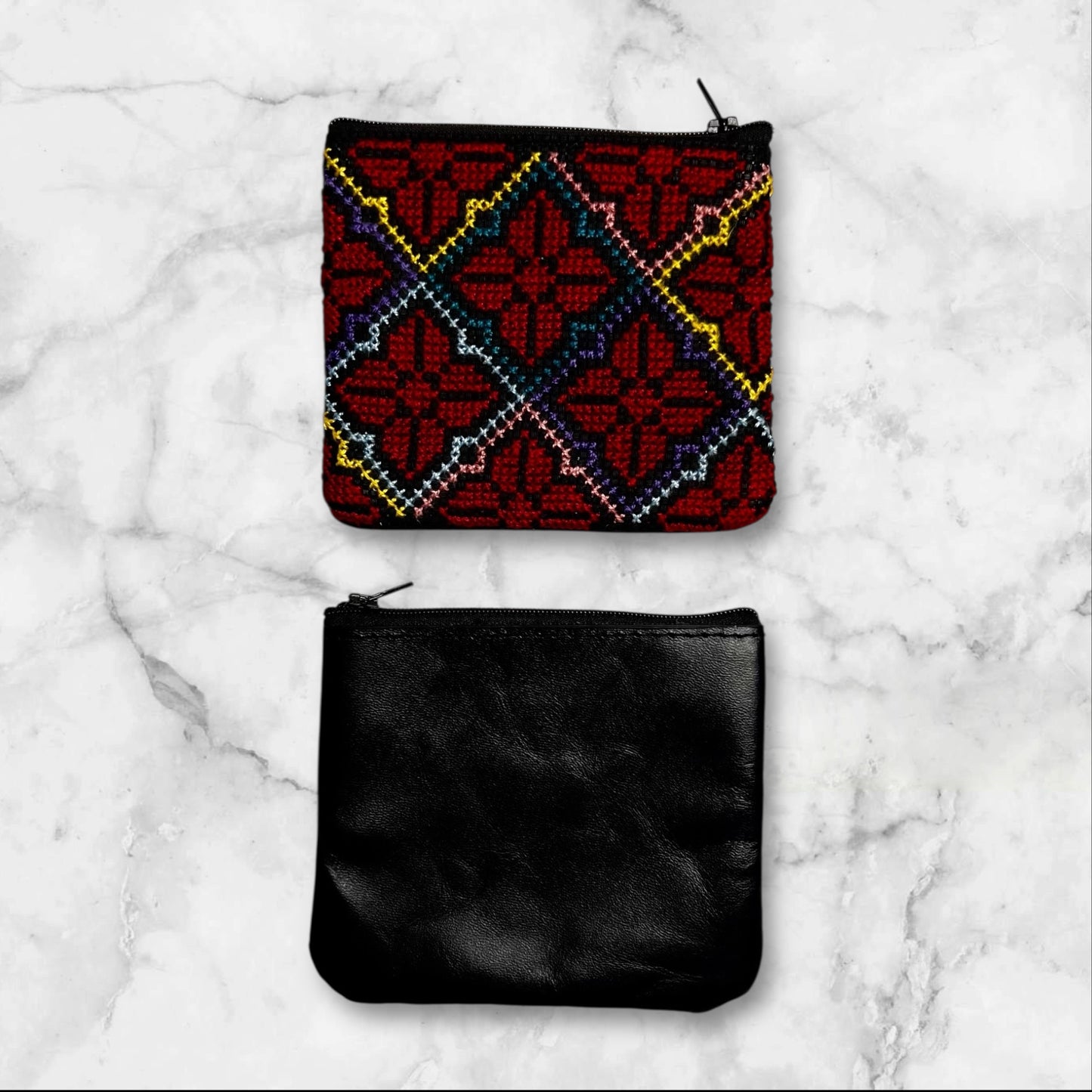 Handmade Embroidered (Tatreez) Leather Purses, Clutch Bags, and Coin Pouches