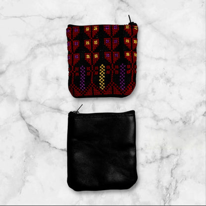 Handmade Embroidered (Tatreez) Leather Purses, Clutch Bags, and Coin Pouches