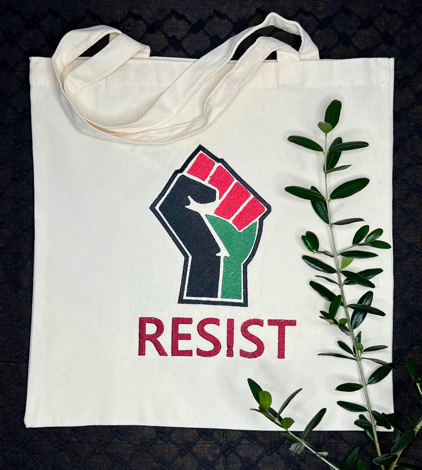 White Tote Bag with Authentic Palestinian Embroidery