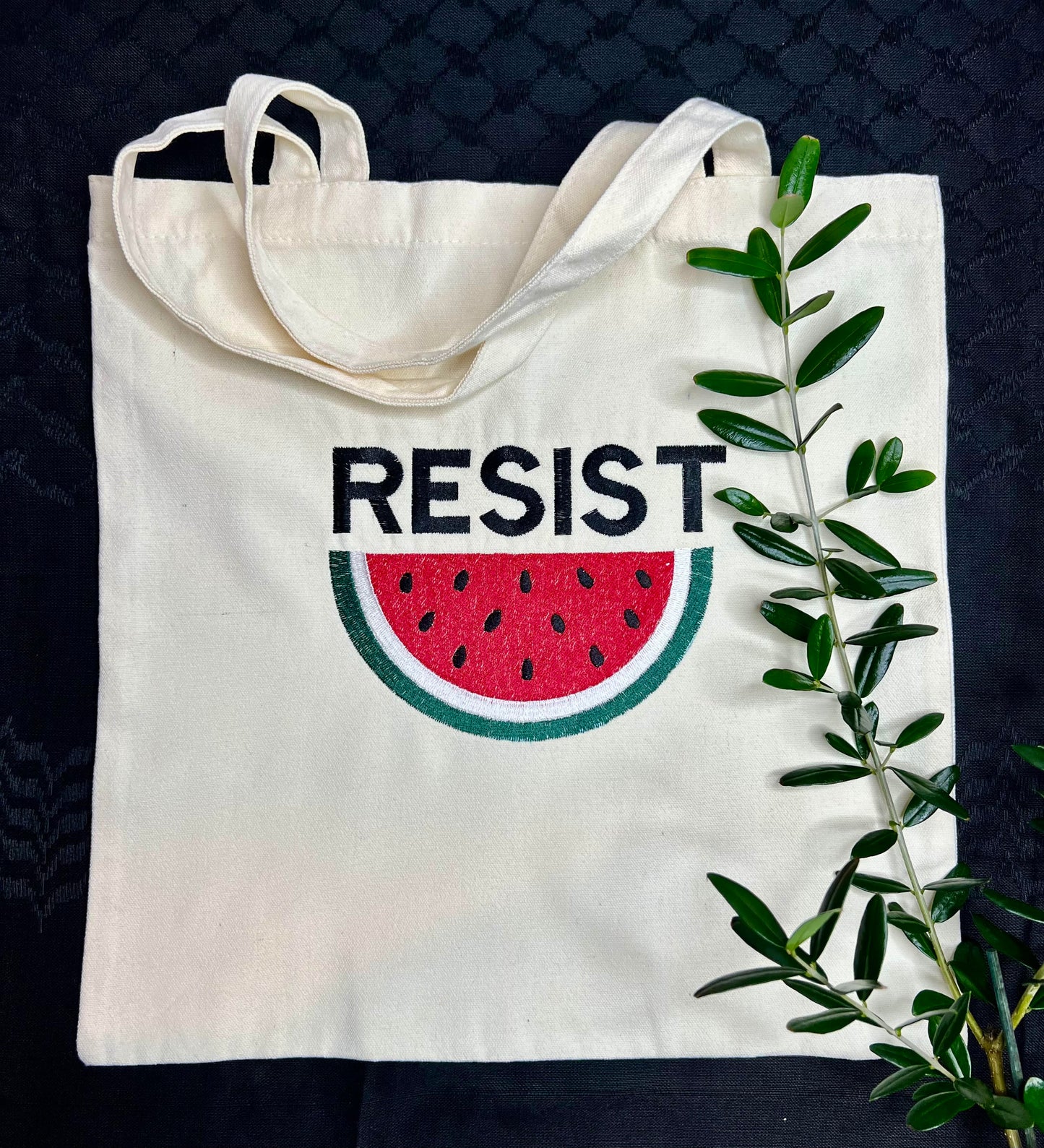 White Tote Bag with Authentic Palestinian Embroidery