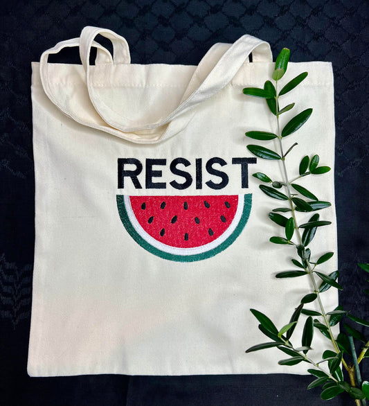 White Tote Bag with Authentic Palestinian Embroidery
